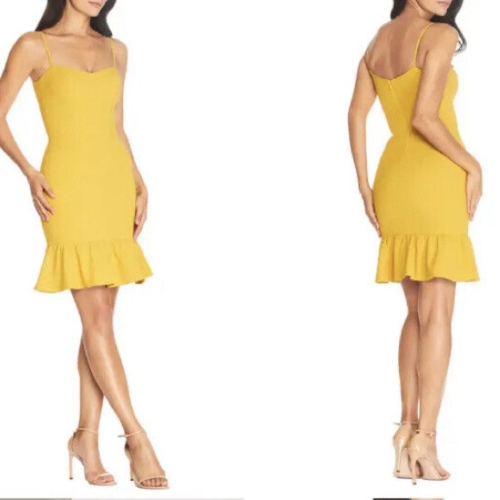 Elegant Yellow Ruffle Hem Dress